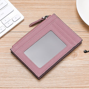 RFID Cowhide Card Holder With Zipper Coin Holder