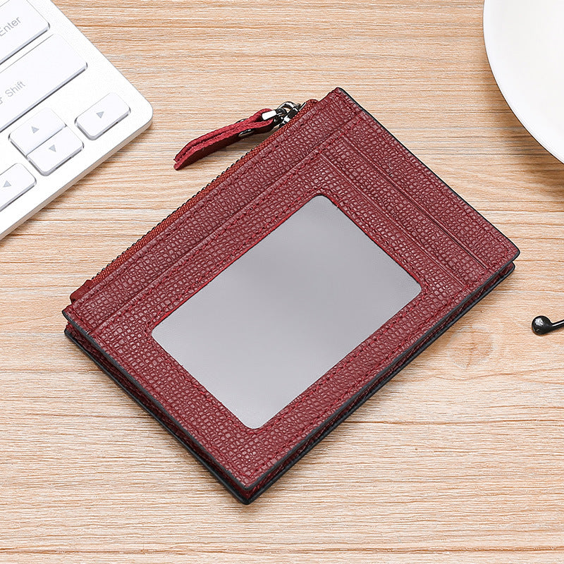 RFID Cowhide Card Holder With Zipper Coin Holder