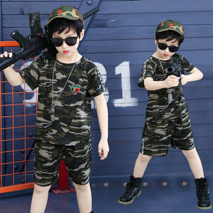 Boys summer short sleeve camouflage clothing