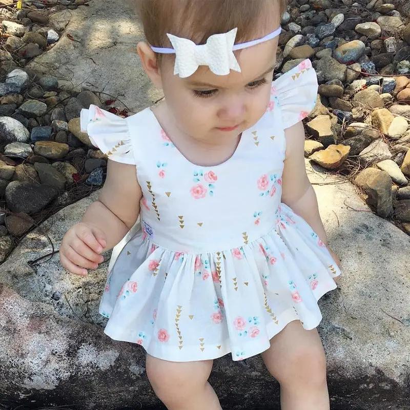 Female Baby Fly Sleeve Flower Print Dress summer baby