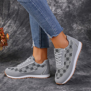 Flower Print Lace-up Sneakers Casual Fashion