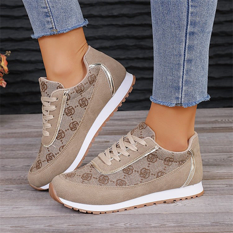 Flower Print Lace-up Sneakers Casual Fashion
